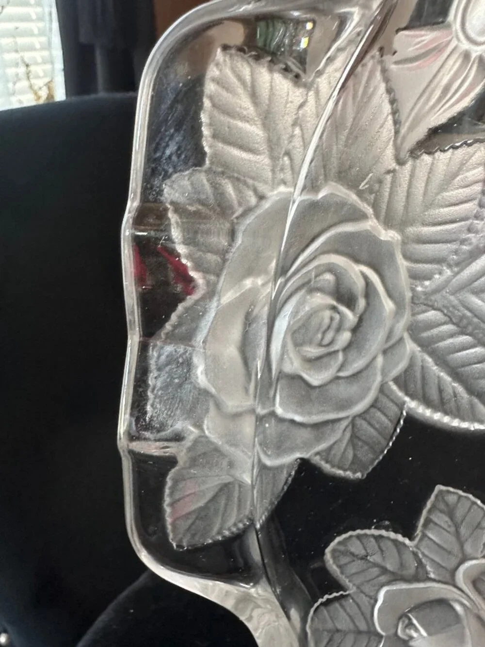 Vintage Mikasa Raised Rose Glass Platter Frosted Floral Tray Footed Snack Bowl